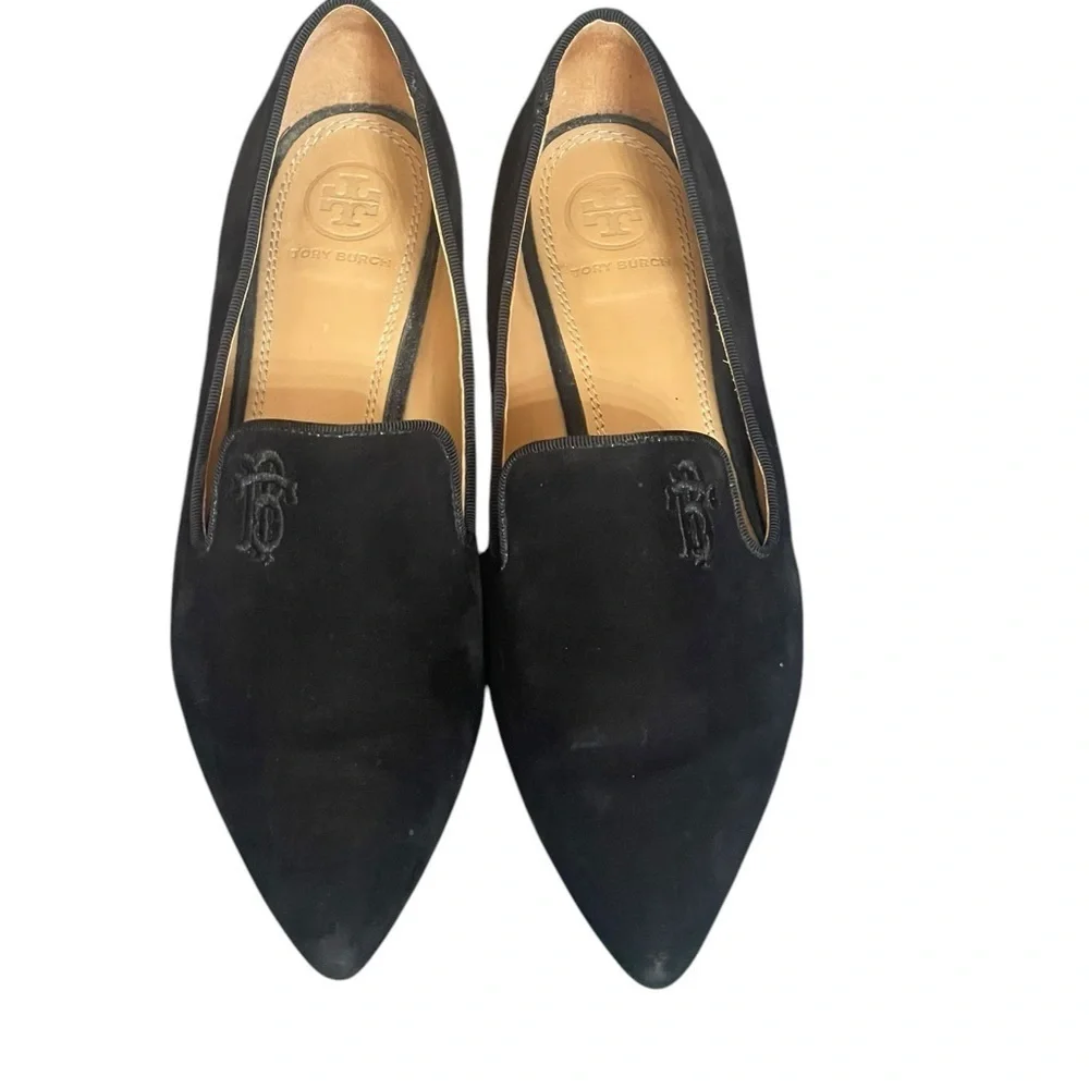 Tory Burch Womens Black Suede Leather Pointed Toe Loafer Flats Size 6.5M